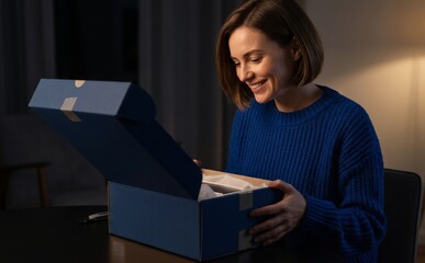 Naklejka premium Woman Opening Gift Box. Generative AI
