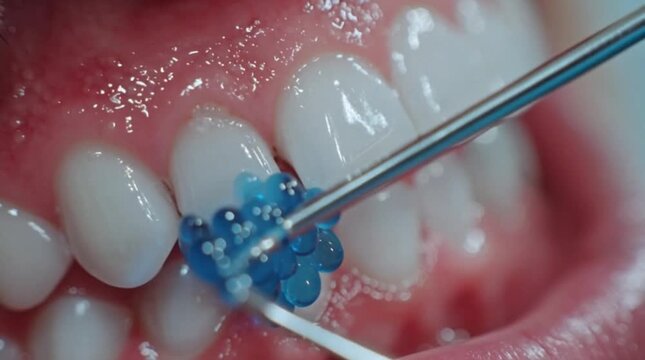 4K Video of a Close-Up Teeth Cleaning Procedure with Blue Beads