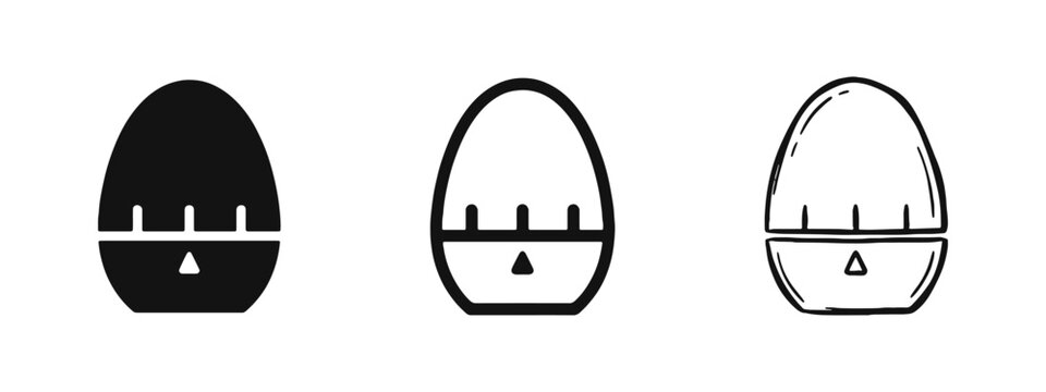 Kitchen Timer Icons Set - Egg Shape Timer Symbols for Cooking, Baking, and Time Management