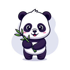 Obraz premium Cute vector flat design illustration of a baby panda holding bamboo, perfect for children's themes