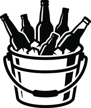 Beer bottle bucket with ice vector illustration, cold beverages for party and celebration.