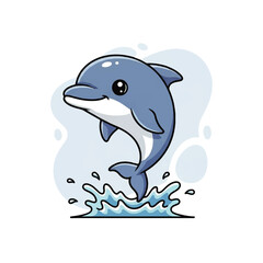 Naklejka premium Vector flat design illustration of a cute cartoon dolphin jumping out of blue water with splashes