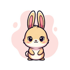 Fototapeta premium Adorable vector flat design illustration of a cute kawaii bunny rabbit with big eyes and soft pastel background