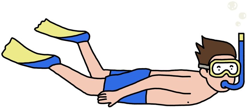 A man snorkeling underwater with mask and flippers