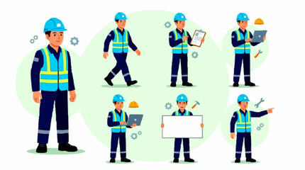 Fototapeta premium Flat Vector Construction Worker Character Set Professional Industrial Team For Commercial Use