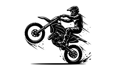 Detailed motocross dirt bike wheelie silhouette vector illustration isolated on white background © RUMA