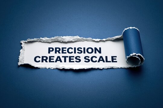 Precision Creates Scale business growth concept on torn paper