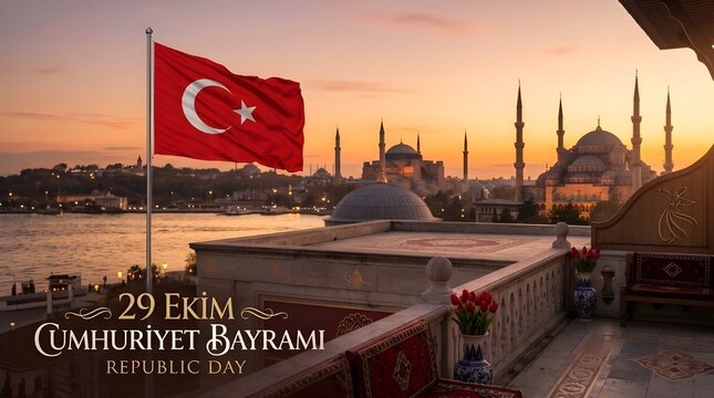 A breathtaking sunset in Istanbul Turkey reveals a historic city view where ancient architecture and monuments meet the bridge over the water at the crossroads of Europe and travel history