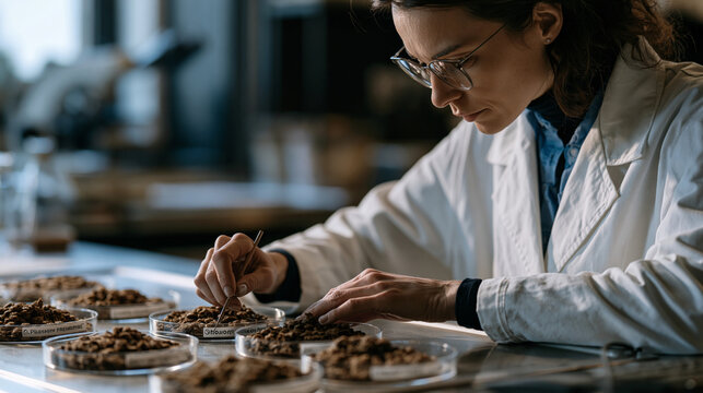Specialty pet food formulation scientist reviewing amino acid panel and phosphorus restriction parameters of prescription renal support diet batch in quality control laboratory, kibble samples in la