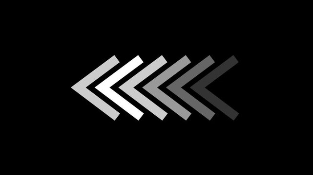 Arrow shapes transitioning in tone on black background three frames