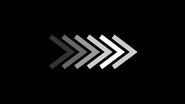 Arrow sequence progressing across black background three frame video clip
