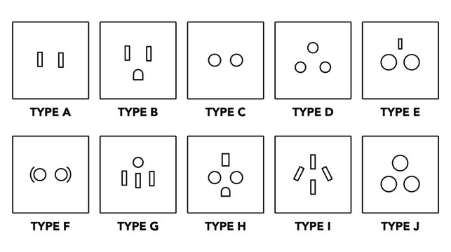 Universal electrical power outlet types collection for global standard.