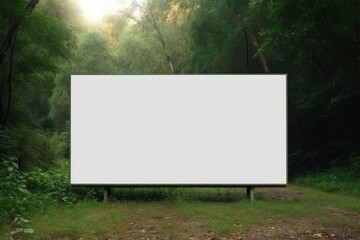 Fototapeta premium Blank billboard standing in a lush green forest, ready for custom advertisement or message