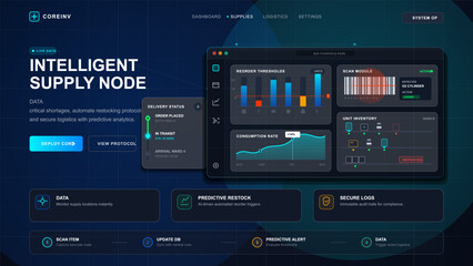 Fototapeta premium Intelligent supply node dashboard with barcode scanning