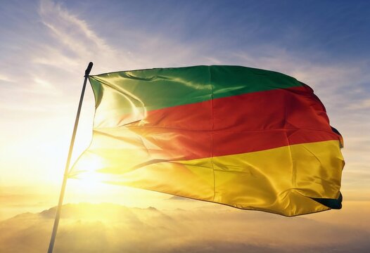 flag of the State of Rio Grande do Sul from Brazil waving against the sun