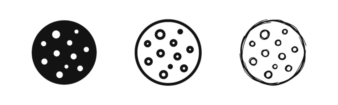 Chocolate Chip Cookie Icons Set for Food Snacks and Bakery