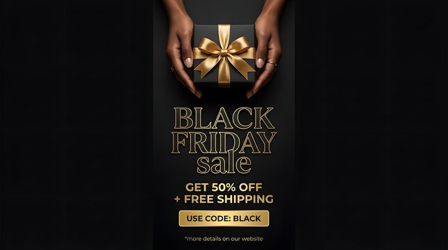 Black friday sale promotion with gift box and gold text