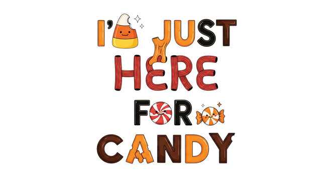 Halloween candy text with pumpkin and leaves