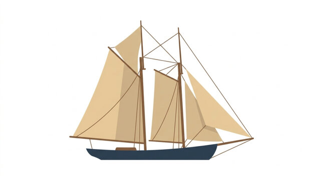 A two-masted schooner sailing vessel with tan sails is depicted in a side profile against a clean white background, showcasing traditional maritime design and nautical elegance