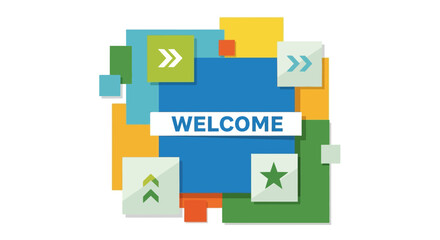 Obraz premium Welcome sign with abstract colorful shapes background
