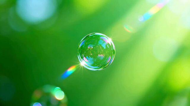 Single soap bubble in green light