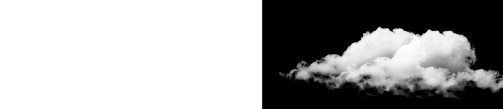 White fluffy cloud on black background, isolated