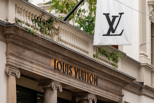 Louis Vuitton shop facade with logo banner