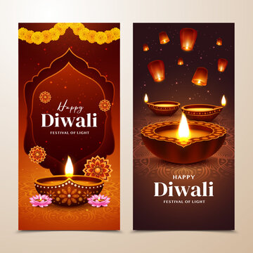 Vertical Diwali Festival Banner Set