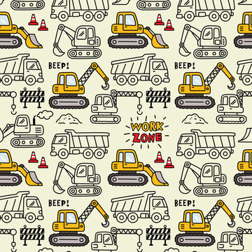 Construction Site Work Zone Seamless Pattern