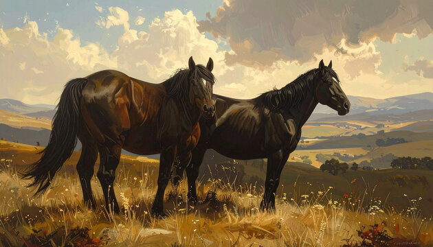 Two horses standing in a field