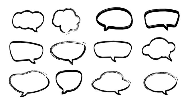 Hand Drawn Speech Bubble Vector Set with Rough Brush Style Comic Dialogue Frames
Black and White Sketch Quote Box Collection Vector for Chat Message and Comic Design with transparent background png