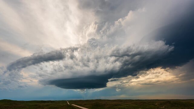 Spinning supercell storm cloud beautiful sunset severe weather