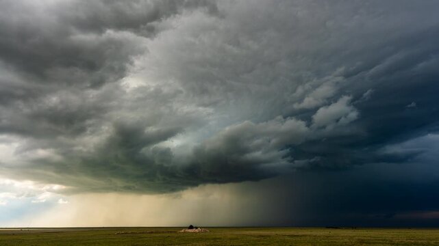 Fast moving storm clouds gathering over rural horizon timelapse