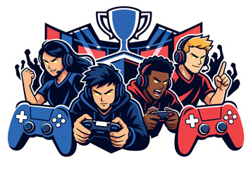 Gamers with controllers and headsets. © iwak