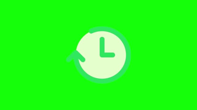 Animated 3D clock icon with circular arrow on green screen background, time concept.