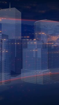 Vertical video: Skyline starting on red streak, drifting lights pulsing, amber glows showing data