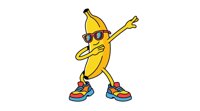 Cool Dabbing Banana Character with Sunglasses and Sneakers Illustration