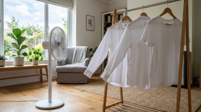 White clothes fluttering in the fan wind