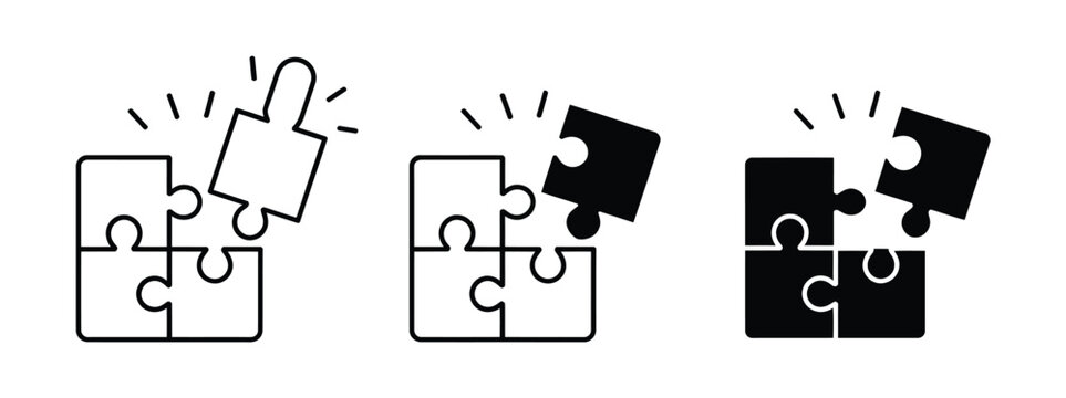 Puzzle icon design with thin line style editable stroke puzzle game symbols vector illustration for interface applications