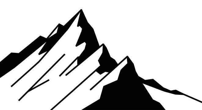 Black and white silhouette of mountain peaks.