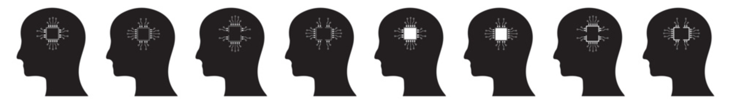 human mind symbol processor and technological innovation, Artificial intelligence concept in human head profile.