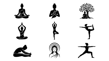 Obraz premium Diverse Collection of Yoga Silhouettes and Meditative Figures for Wellness and Spirituality