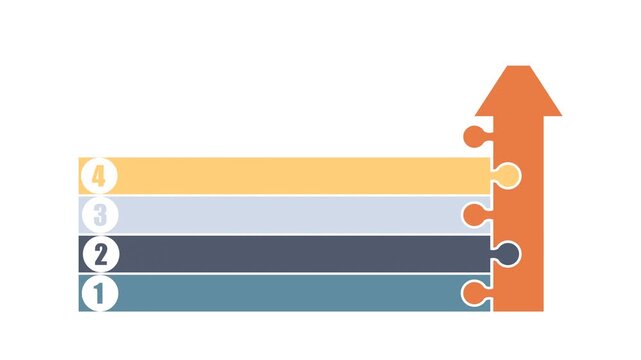 Investment progress. Arrow rise up with five features or option of project to select. Minimal infographic animation for business information visualization.