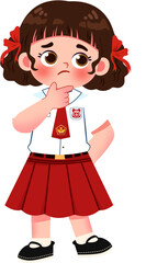 Fototapeta premium Smiling Indonesian Student Making Heart Sign