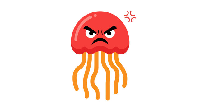 Angry cartoon jellyfish with face expression.