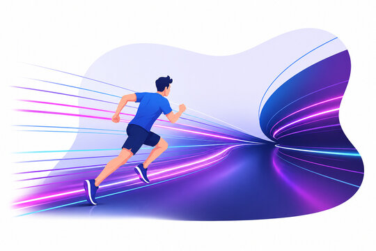 Futuristic Neon Speed Tunnel Background &ndash; Abstract Purple Blue Light Motion Concept