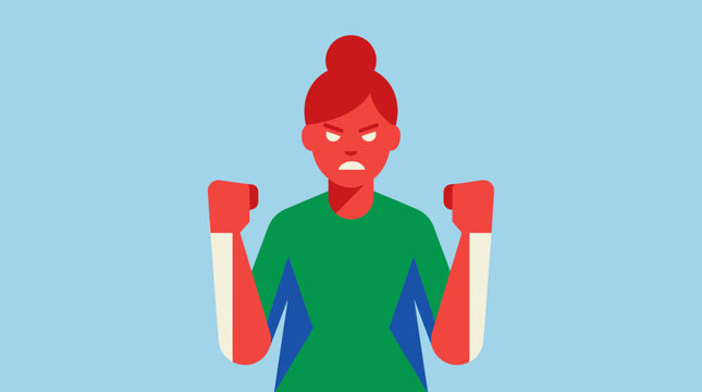 Angry woman with fists clenched in frustration.