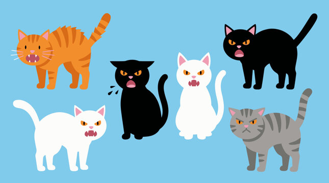 A group of colorful cartoon cats.