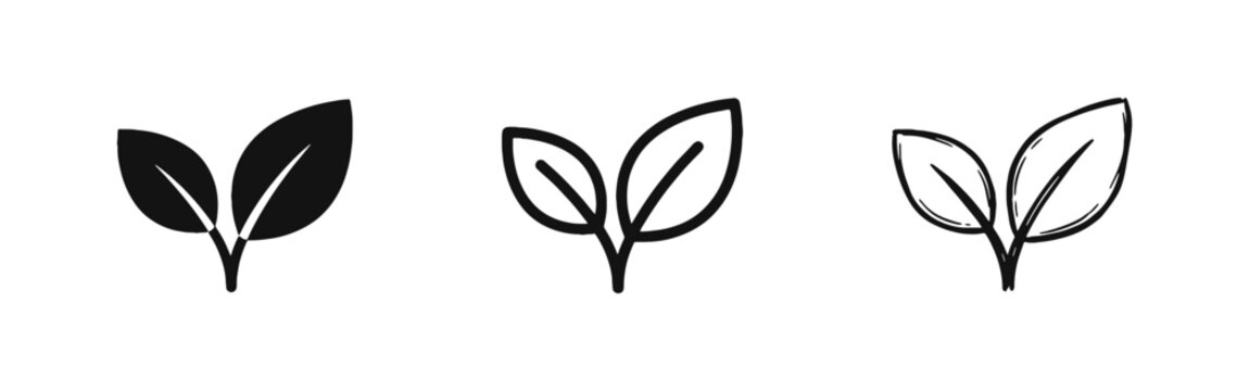 Sprout Leaf Icon Set, Growing Plant Symbols