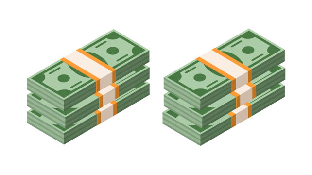 Stacks of us dollar banknotes with rubber band holders Vector